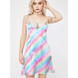NWOT Dolls Kill Pastel Rainbow Satin Slip Dress